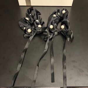 Black Satin Hair Accessories with Pearls